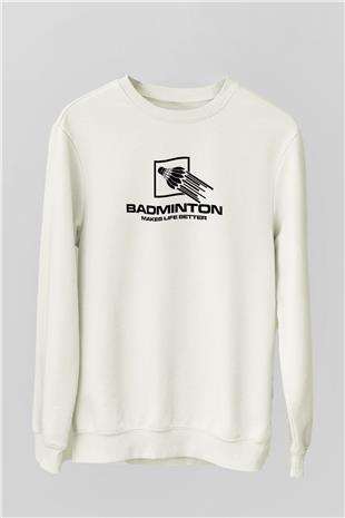 Badminton Baskılı Unisex Ekru Sweatshirt