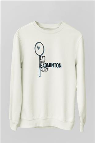 Badminton Baskılı Unisex Ekru Sweatshirt