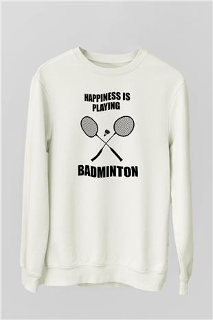 Badminton Baskılı Unisex Ekru Sweatshirt