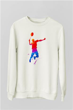 Badminton Baskılı Unisex Ekru Sweatshirt