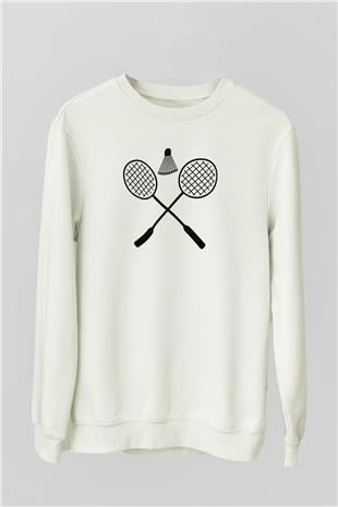 Badminton Baskılı Unisex Ekru Sweatshirt