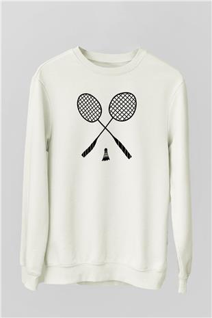 Badminton Baskılı Unisex Ekru Sweatshirt