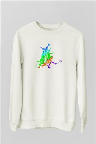 Badminton Baskılı Unisex Ekru Sweatshirt