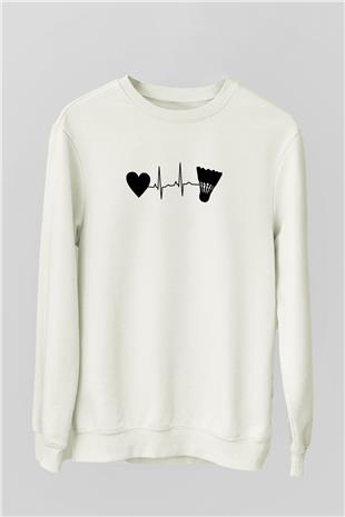 Badminton Baskılı Unisex Ekru Sweatshirt