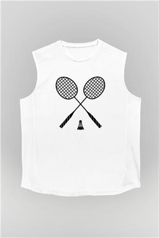 Badminton Baskılı Unisex Kolsuz Beyaz Tişört