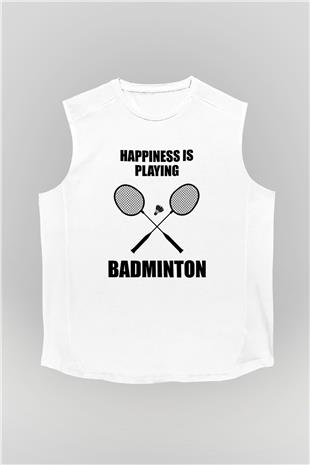 Badminton Baskılı Unisex Kolsuz Beyaz Tişört