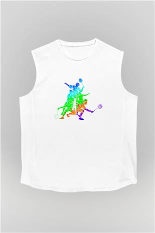 Badminton Baskılı Unisex Kolsuz Beyaz Tişört