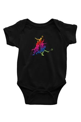 Badminton Baskılı Unisex Siyah Bebek Body - Zıbın