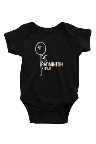 Badminton Baskılı Unisex Siyah Bebek Body - Zıbın