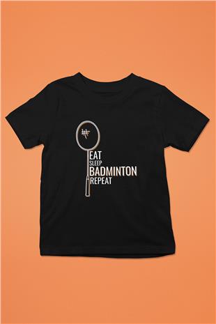 Badminton Baskılı Unisex Siyah Çocuk Tİşörtü - Tshirt