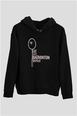 Badminton Baskılı Unisex Siyah Hoodie