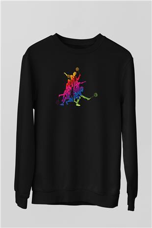 Badminton Baskılı Unisex Siyah Sweatshirt