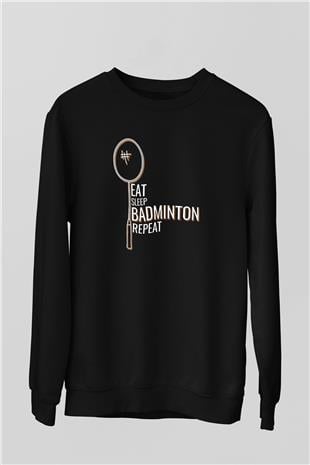 Badminton Baskılı Unisex Siyah Sweatshirt
