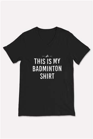 Badminton Baskılı Unisex Siyah V Yaka Tişört