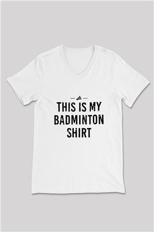 Badminton Baskılı Unisex V Yaka Tişört - Tshirt