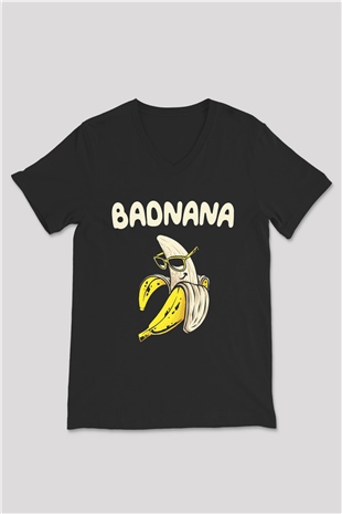 Badnana Muz Baskılı Unisex Siyah  V Yaka Tişört