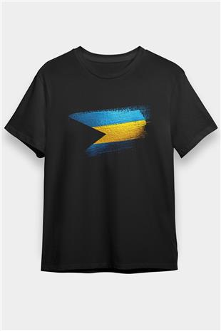 Bahamalar - Bahamas Bayrağı Baskılı Unisex Siyah Tişört