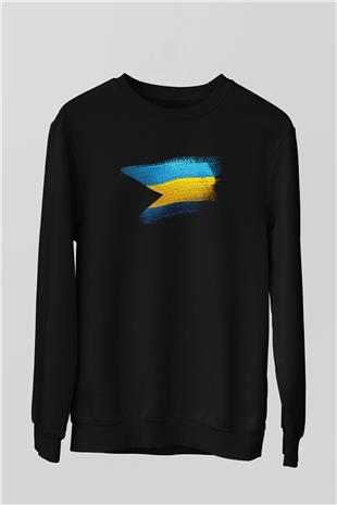 Bahamalar - Bahamas Bayrağı Baskılı Unisex Siyah Sweatshirt