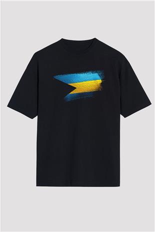 Bahamalar - Bahamas Bayrağı Baskılı Unisex Siyah Oversize Tişört