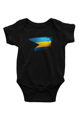 Bahamalar - Bahamas Bayrağı Baskılı Unisex Siyah Bebek Body - Zıbın