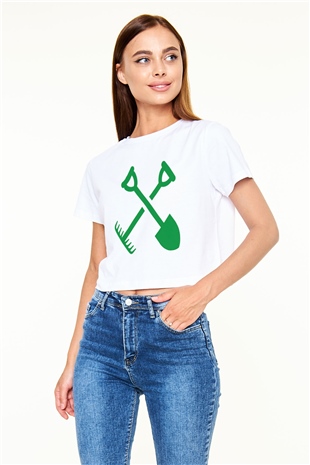 Bahçıvan Beyaz Croptop Tişört