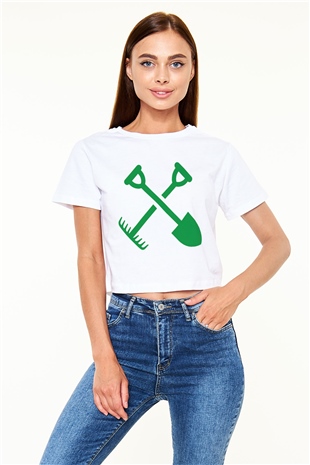 Bahçıvan Beyaz Croptop Tişört