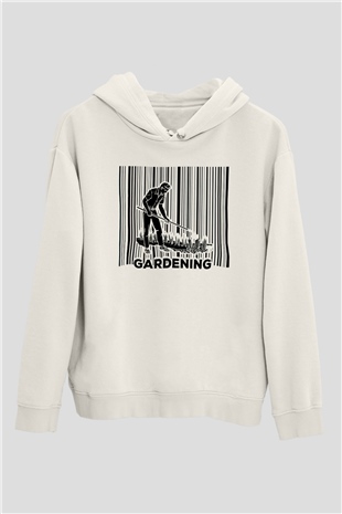 Bahçıvan Beyaz Unisex Kapüşonlu Sweatshirt