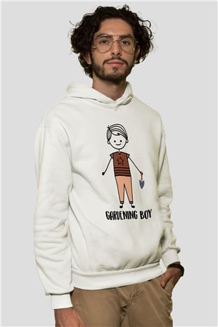 Bahçıvan Beyaz Unisex Kapüşonlu Sweatshirt