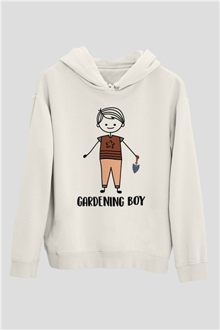 Bahçıvan Beyaz Unisex Kapüşonlu Sweatshirt