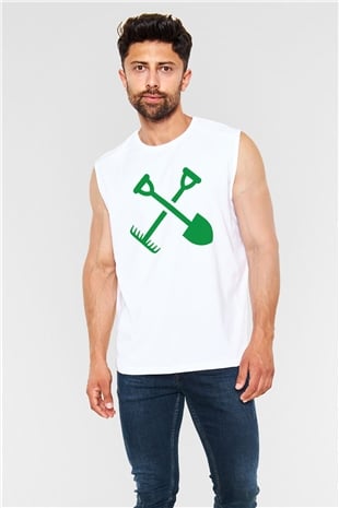 Bahçıvan Beyaz Unisex Kolsuz Tişört