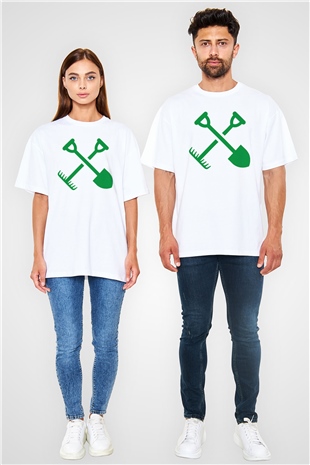 Bahçıvan Beyaz Unisex Oversize Tişört T-Shirt