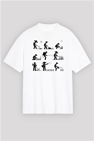 Bahçıvan Beyaz Unisex Oversize Tişört T-Shirt