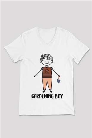 Bahçıvan Beyaz Unisex V Yaka Tişört