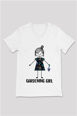 Bahçıvan Beyaz Unisex V Yaka Tişört