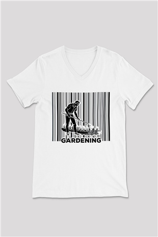 Bahçıvan Beyaz Unisex V Yaka Tişört