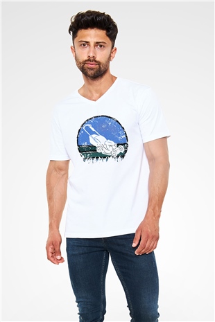 Bahçıvan Beyaz Unisex V Yaka Tişört
