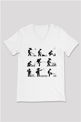 Bahçıvan Beyaz Unisex V Yaka Tişört T-Shirt