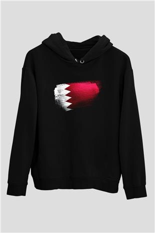 Bahreyn - Bahrain Bayrağı Baskılı Unisex Siyah Hoodie