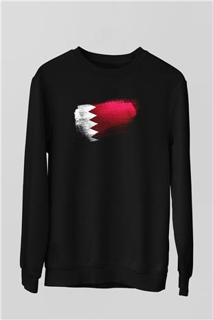 Bahreyn - Bahrain Bayrağı Baskılı Unisex Siyah Sweatshirt