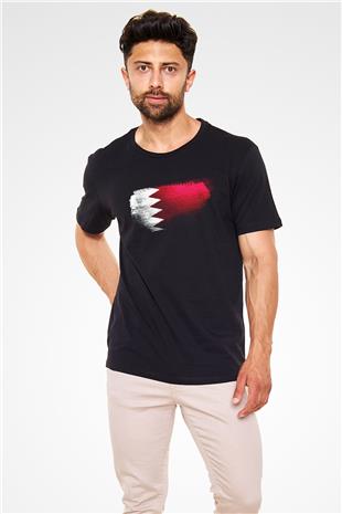 Bahreyn - Bahrain Bayrağı Baskılı Unisex Siyah Tişört
