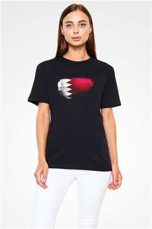 Bahreyn - Bahrain Bayrağı Baskılı Unisex Siyah Tişört