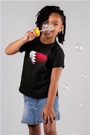 Bahreyn - Bahrain Bayrağı Baskılı Unisex Siyah Çocuk Tişörtü