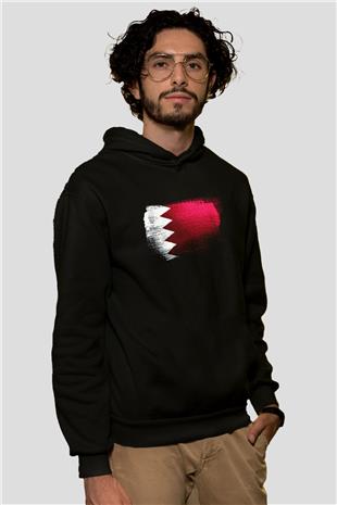 Bahreyn - Bahrain Bayrağı Baskılı Unisex Siyah Hoodie