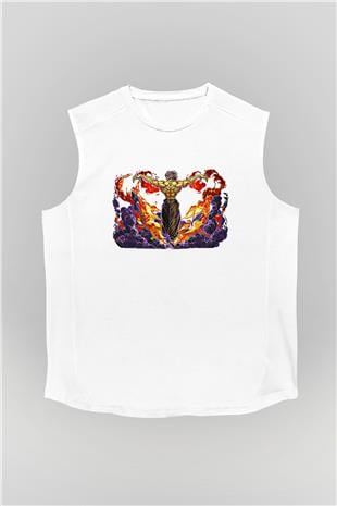 Baki The Grappler Baskılı Beyaz Unisex Kolsuz Tişört - Tshirt