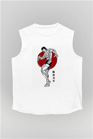 Baki The Grappler Baskılı Beyaz Unisex Kolsuz Tişört - Tshirt