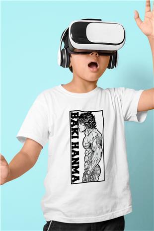 Baki The Grappler Baskılı Beyaz Unisex Beyaz Çocuk Tişört - Tshirt