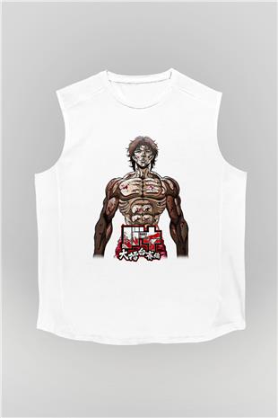 Baki The Grappler Baskılı Beyaz Unisex Kolsuz Tişört - Tshirt