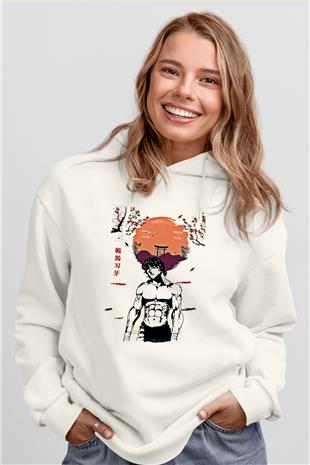 Baki The Grappler Baskılı Beyaz Unisex Hoodie