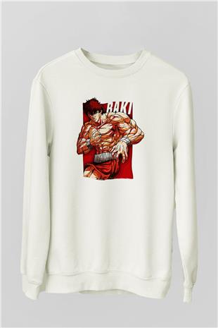 Baki The Grappler Baskılı Beyaz Unisex Sweatshirt