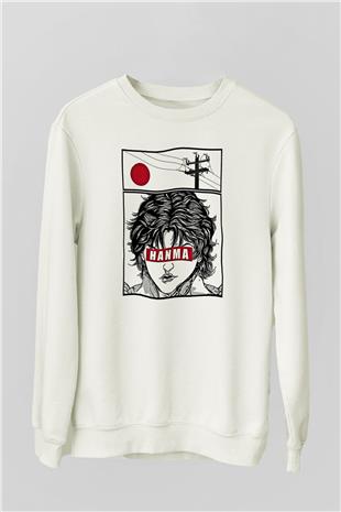 Baki The Grappler Baskılı Beyaz Unisex Sweatshirt